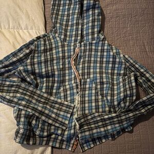 Frank & Eileen teen lab collaboration Blue Plaid Zip-Up Hoodie